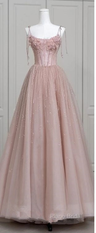 Fairy Ball Gown Straps Pink Tulle Formal Prom Dresses Long Formal Dresses Secondary image