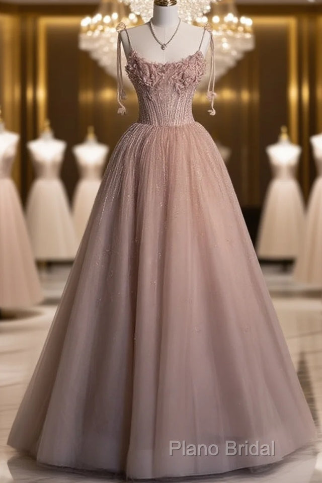 Fairy Ball Gown Straps Pink Tulle Formal Prom Dresses Long Formal Dresses Main image