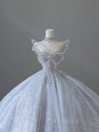 Fairytale Ball Gown Strapless Neckline Sequin Light Sky Blue Long Wedding Dresses Brides Dresses