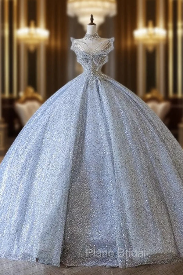 Fairytale Ball Gown Strapless Neckline Sequin Light Sky Blue Long Wedding Dresses Brides Dresses Main image