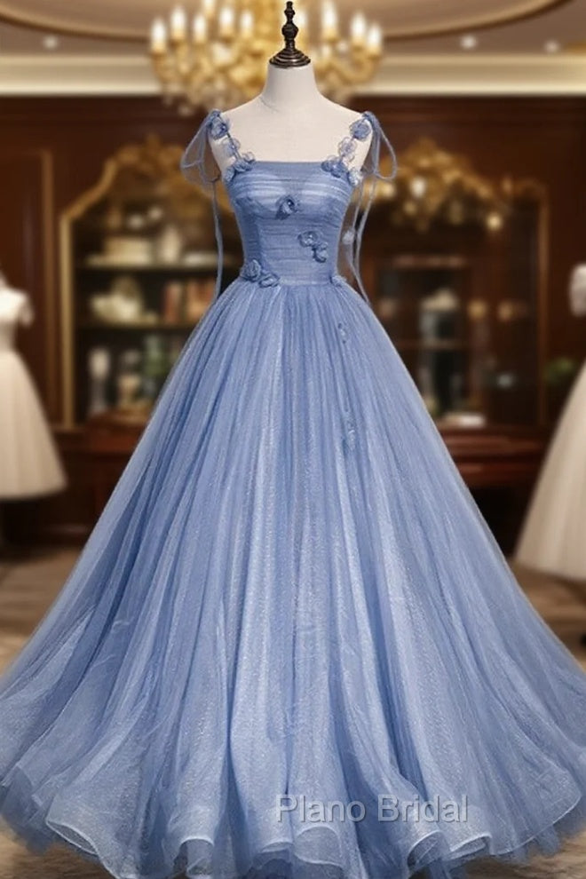 Fairytale Blue Flowers Long Tulle Ballgown Formal Prom Dresses Main image