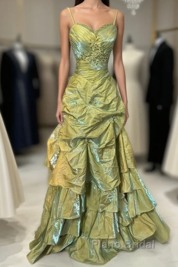 Fairytale Sage A-Line Mask Formal Prom Dresses Beaded Satin Evening Gown For Birthady&Graduation Main image