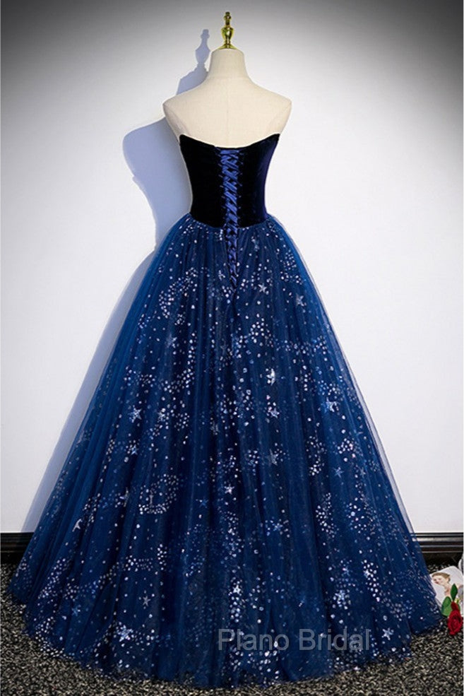 Fantasy Blue Ballgown Tulle Formal Prom Dresses with Bling