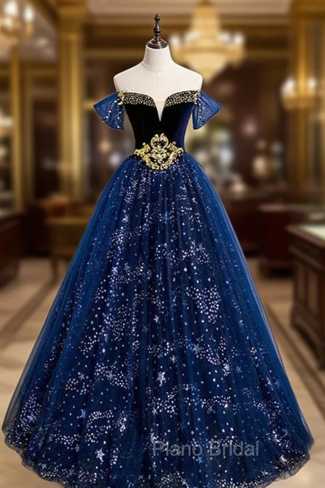 Fantasy Blue Ballgown Tulle Formal Prom Dresses with Bling Main image