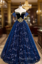 Fantasy Blue Ballgown Tulle Formal Prom Dresses with Bling