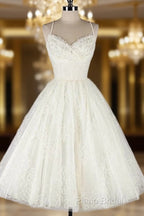 Fashion A Line Lace Formal Prom Dresses, Short Straps Homecoming Dresses