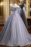 Fashion Gray Tulle Off the Shoulder Appliques Quinceanera Dresses