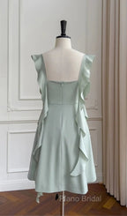 Fashion Green A Line Homecoming Dresses Satin Mini Formal Prom Dresses