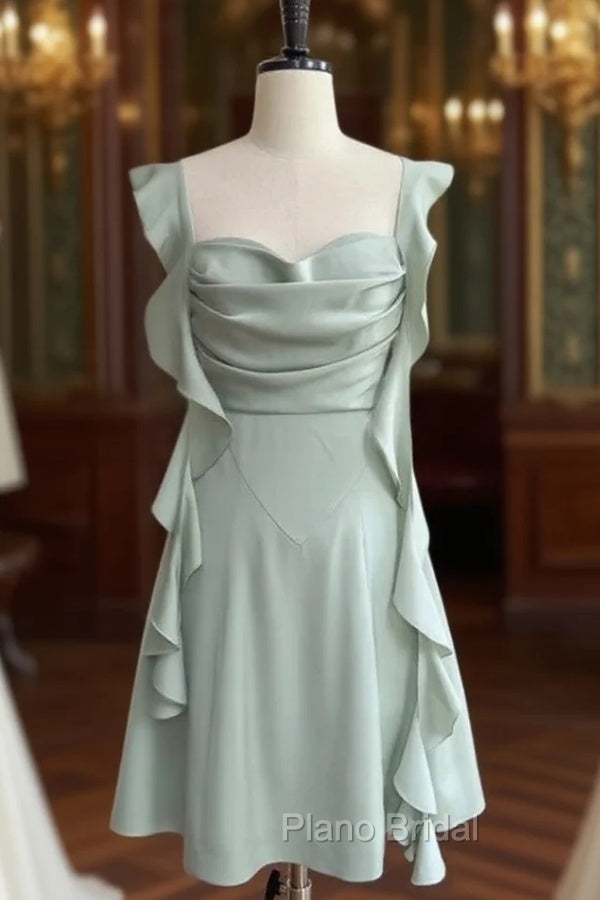 Fashion Green A Line Homecoming Dresses Satin Mini Formal Prom Dresses Main image