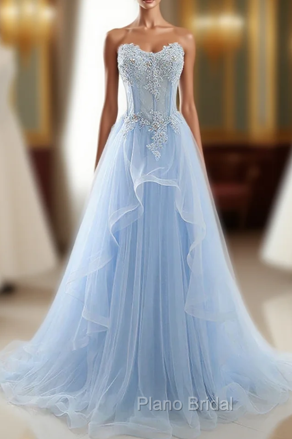 Fashion Light Blue Evening Dresses Long Formal Prom Dresses A Line Off Shoulder Elegant