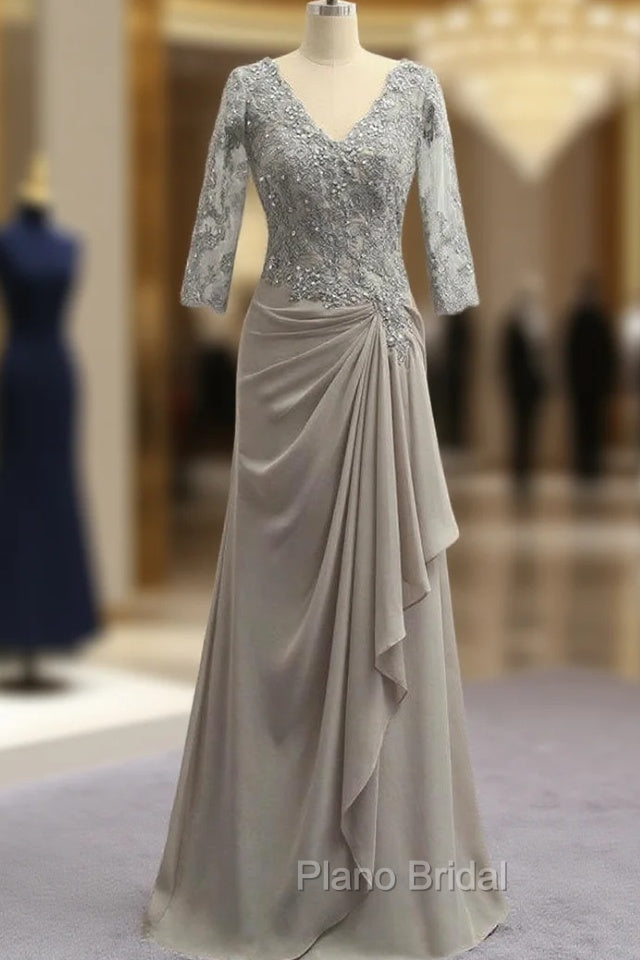 Fashion Plus Size Gray Mother Of The Bride Dresses A-line 3/4 Sleeves