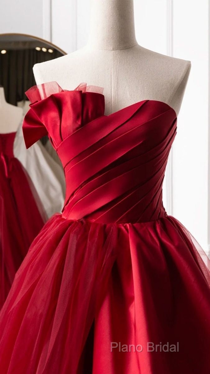 Fashion Tulle Satin Long Formal Dresses Red Formal Prom Dresses Secondary image