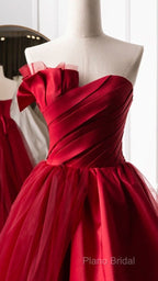 Fashion Tulle Satin Long Formal Dresses Red Formal Prom Dresses