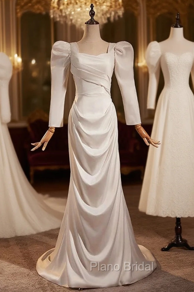 Fashion White Mermaid Long Sleeve Pleats Wedding Dresses Main image
