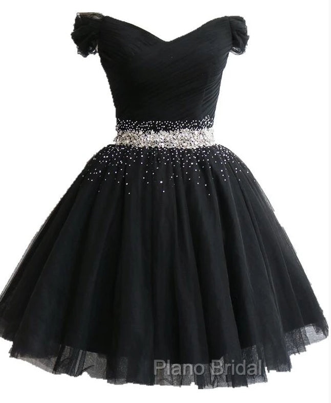 Fashionable Black Short Beaded Party Dresses, Black Formal Prom Dresses