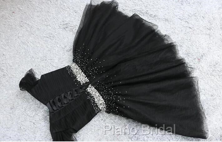 Fashionable Black Short Beaded Party Dresses, Black Formal Prom Dresses