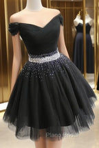 Fashionable Black Short Beaded Party Dresses, Black Formal Prom Dresses