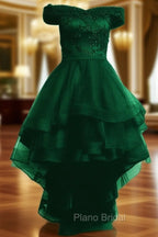 Fashionable Dark Green High Low Tulle with Lace Homecoming Dresses, Green Party Dresses