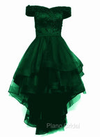 Fashionable Dark Green High Low Tulle with Lace Homecoming Dresses, Green Party Dresses