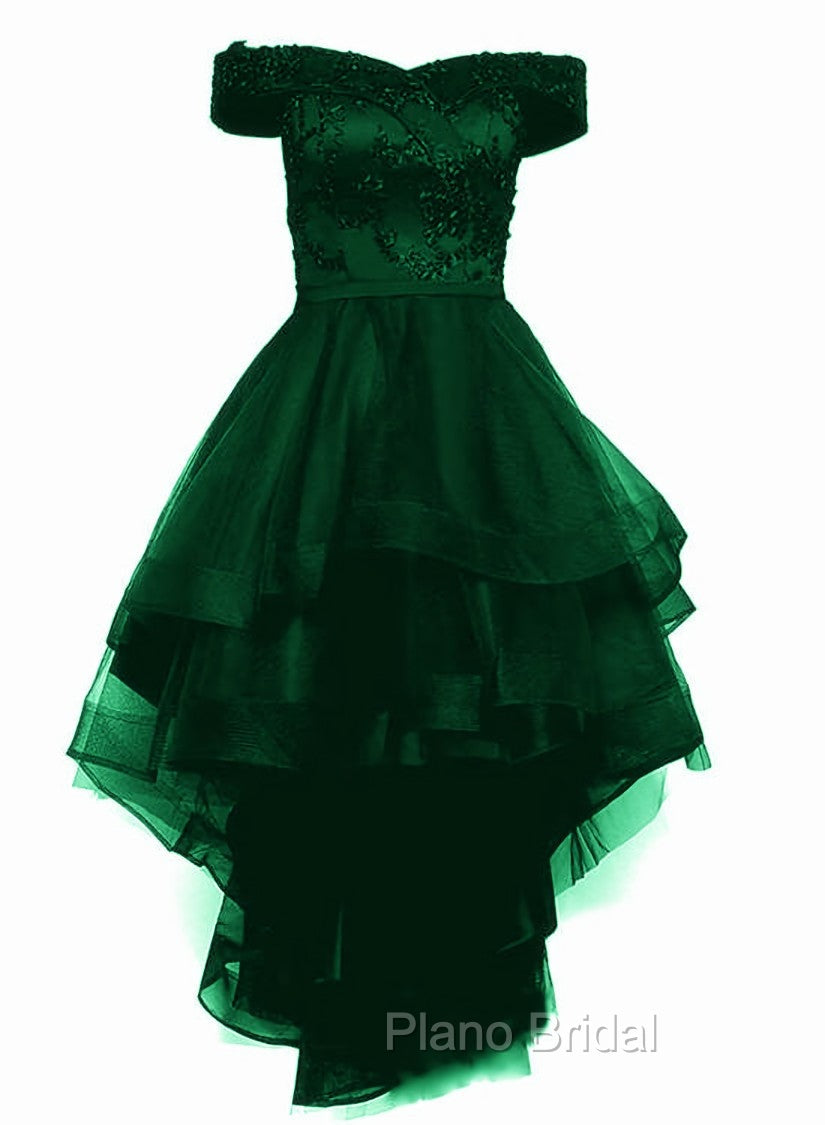 Fashionable Dark Green High Low Tulle with Lace Homecoming Dresses, Green Party Dresses