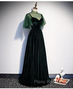 Fashionable Dark Green Velvet Long Party Gown, Green Bridesmaid Dresses