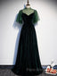 Fashionable Dark Green Velvet Long Party Gown, Green Bridesmaid Dresses