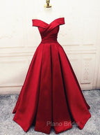 Fashionable Dark Red Satin Simple Off Shoulder Formal Prom Dresses, Red Party Dresses Evening Dresses