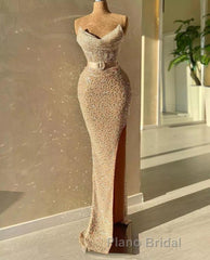 Strapless Sweetheart Mermaid Formal Prom Dress with Long Beads and Sequins