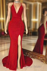V-neck Cross Back Sleeveless Long Mermaid Formal Prom Dresses