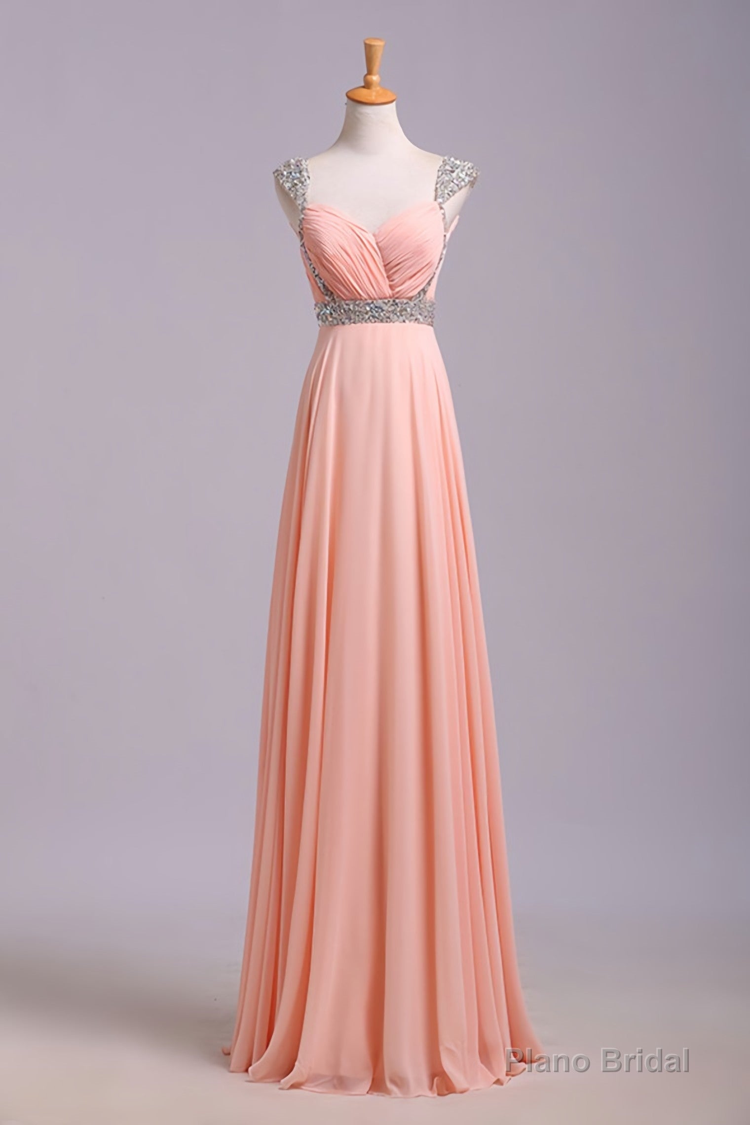 Best Selling Prom Dresses, A Line V Neck Floor Length Chiffon Zipper Back