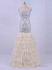 Feather Mermaid Evening Dress Crystals Bling Prom Party Dresses