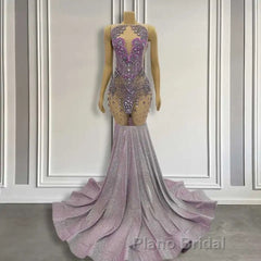 Purple Mermaid Formal Prom Dress Sleeveless with Long Beadings