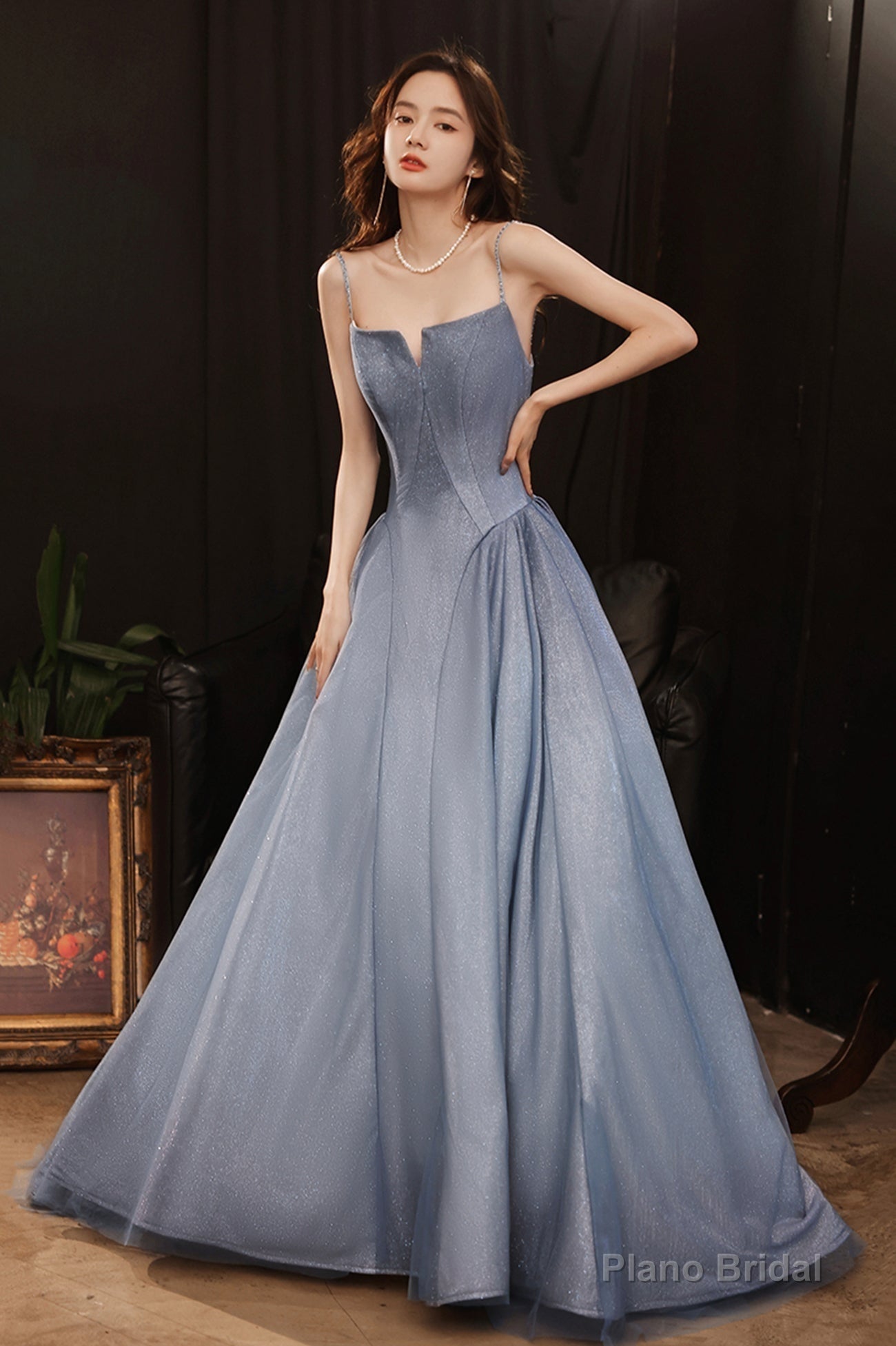 Stylish satin long prom dress A line evening dress Secondary image