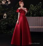 Burgundy satin long prom dress evening dress