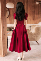 Burgundy satin short prom dress A-line evening dress