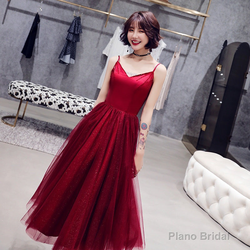 Burgundy tulle short prom dress cocktail dress Secondary image