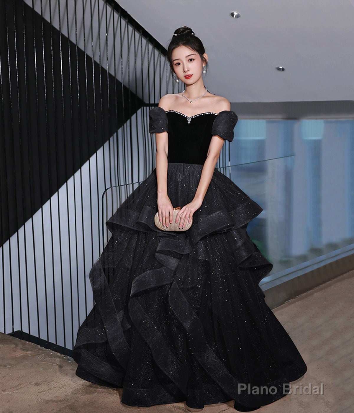Black Velvet Tulle Long Prom Dress, Black Evening Dress Party Dress Secondary image