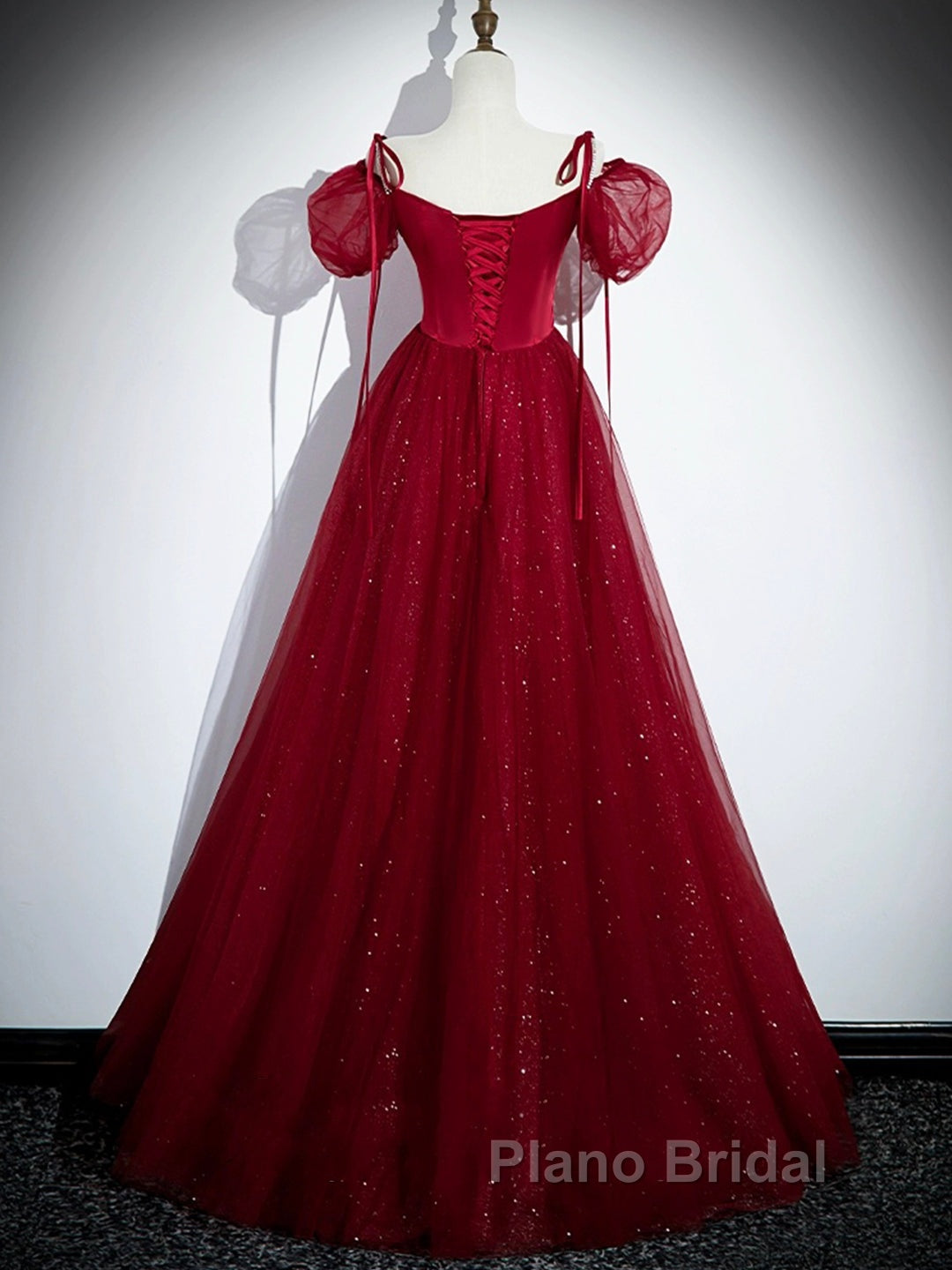 Burgundy Satin Tulle Floor Length Formal Prom Party Dresses