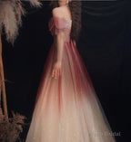 Red Gradient Off the Shoulder Tulle Evening Prom Dress