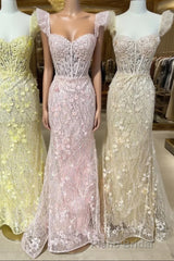 Cute Lace Appliques Sweetheart Spaghetti Straps Formal Prom Dresses