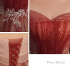 Red Gradient Off the Shoulder Tulle Evening Prom Dress