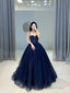 Blue Tulle Beads Long A-Line Prom Party Dress