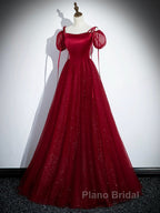 Burgundy Satin Tulle Floor Length Formal Prom Party Dresses