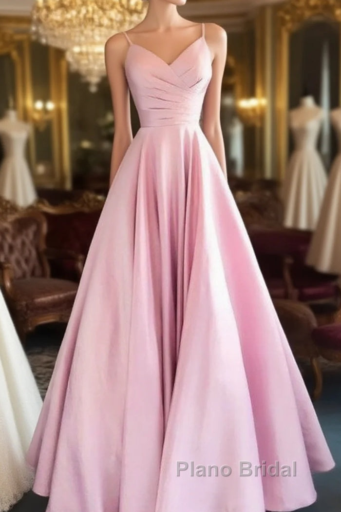 Pink A Line Sweetheart Satin Long party Dresses Formal Prom Dresses Elegant Evening Dresses Custom Size Main image