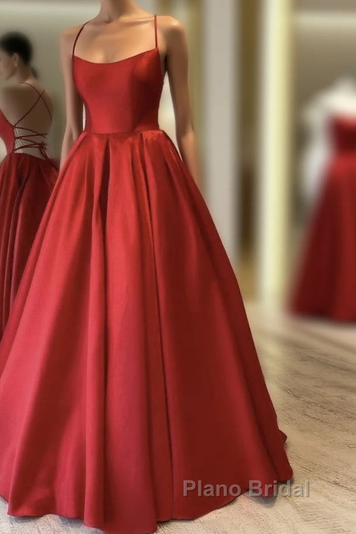 Red Satin Long Formal Prom Dresses Simple A-line Evening Dresses Red Formal Gown Main image