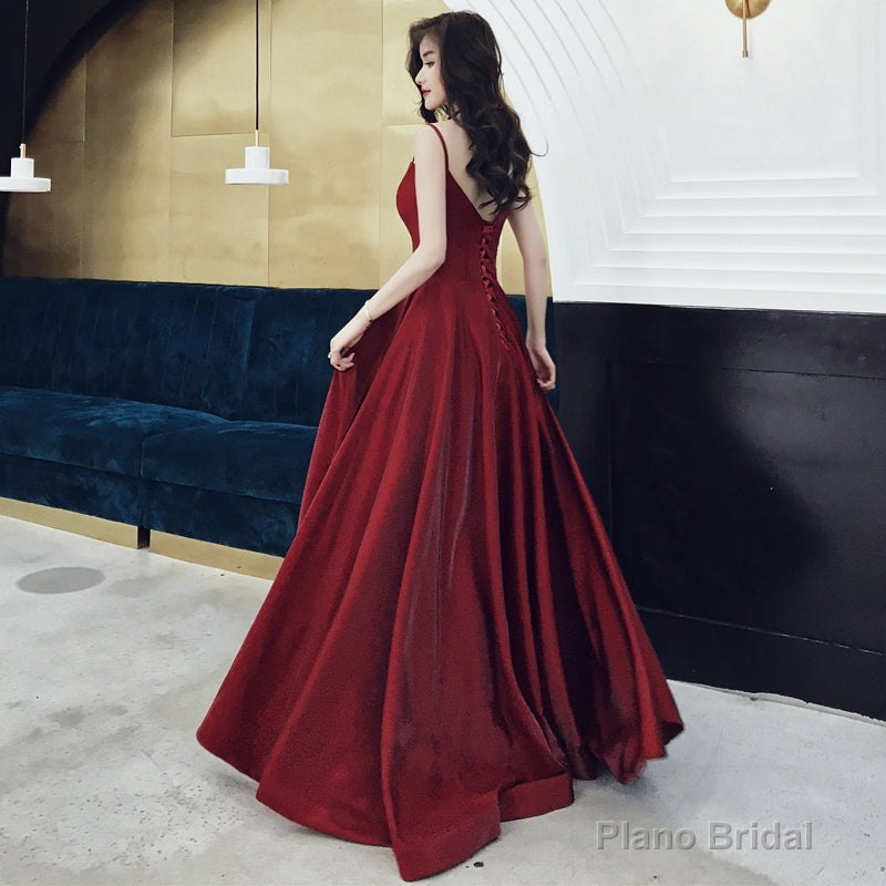 Burgundy satin long prom dress, evening dress Secondary image