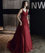Burgundy tulle long prom dress party dress