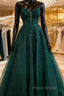 A-Line Hunter Green Floral Formal Prom Dresses Appliques Straps Evening Gown
