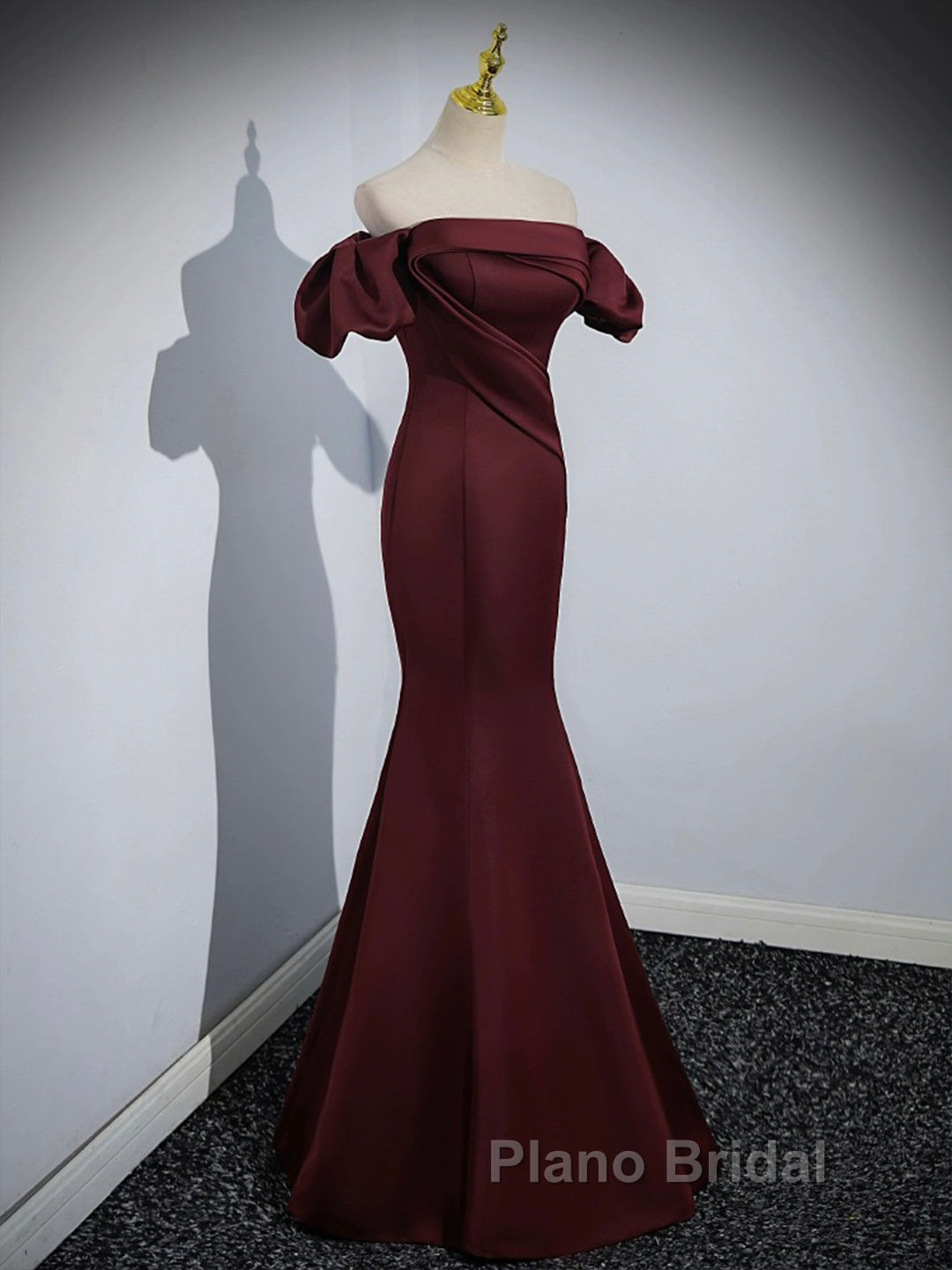 Burgundy Satin Long Formal Prom Dresses, Mermaid Off the Shoulder Evening Party Dresses Secondary image