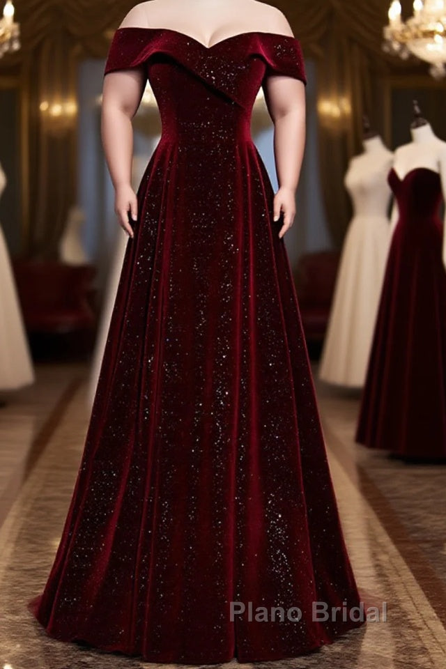 Burgundy velvet long A ling Formal Prom Dresses evening Dresses Main image